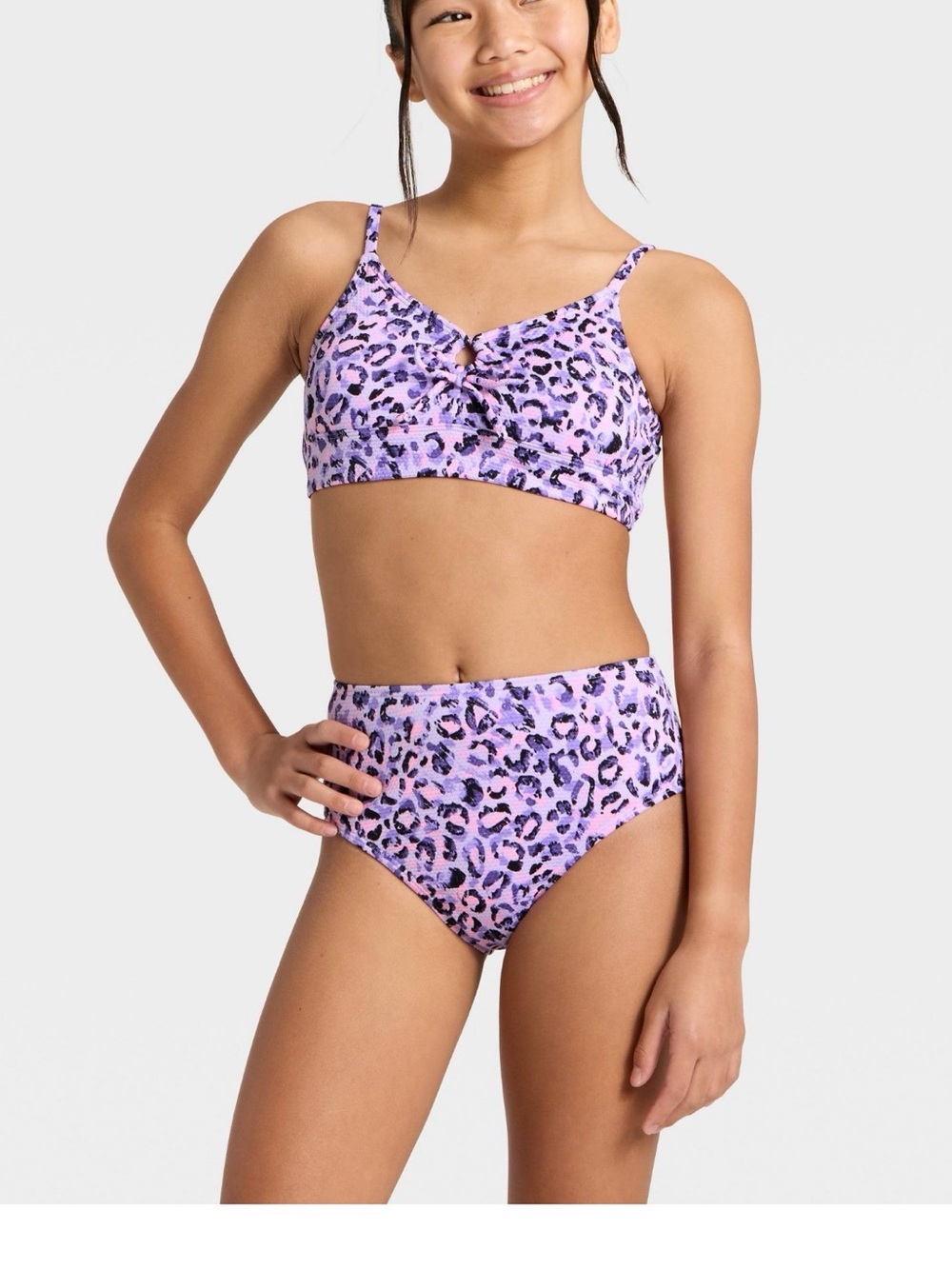 art class Lavender Leopard Print Two-Piece Girls' Swimsuit